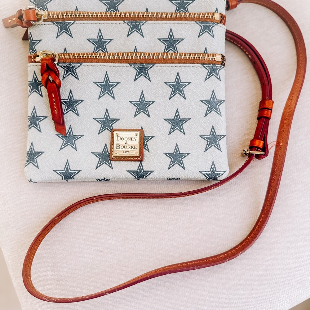 Dooney & Bourke Dallas Cowboys Crossbody Bag with Brown Leather Strap